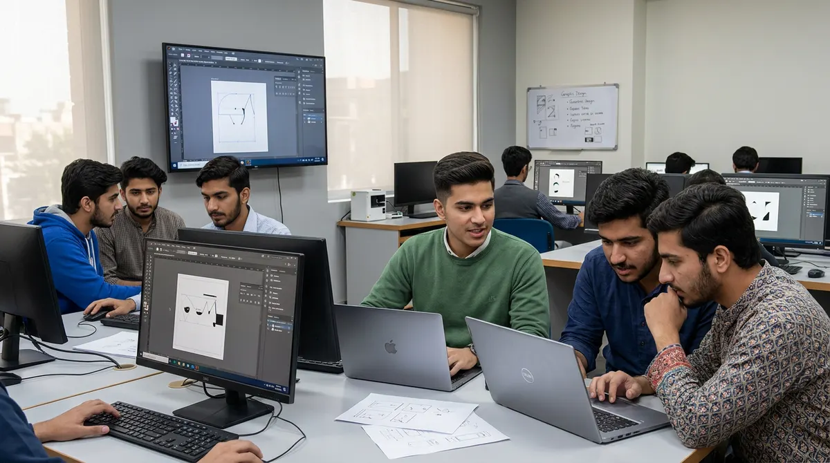 Students attending a practical computer class at INFOTECH